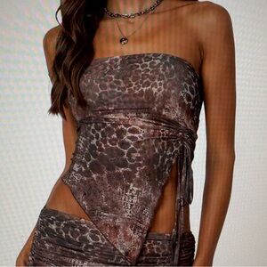 Edikted Leopard Print Strapless Mesh Top